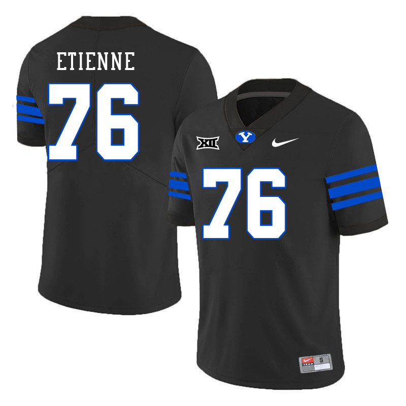 BYU Cougars #76 Caleb Etienne Big 12 Conference College Football Jerseys Stitched Sale-Black